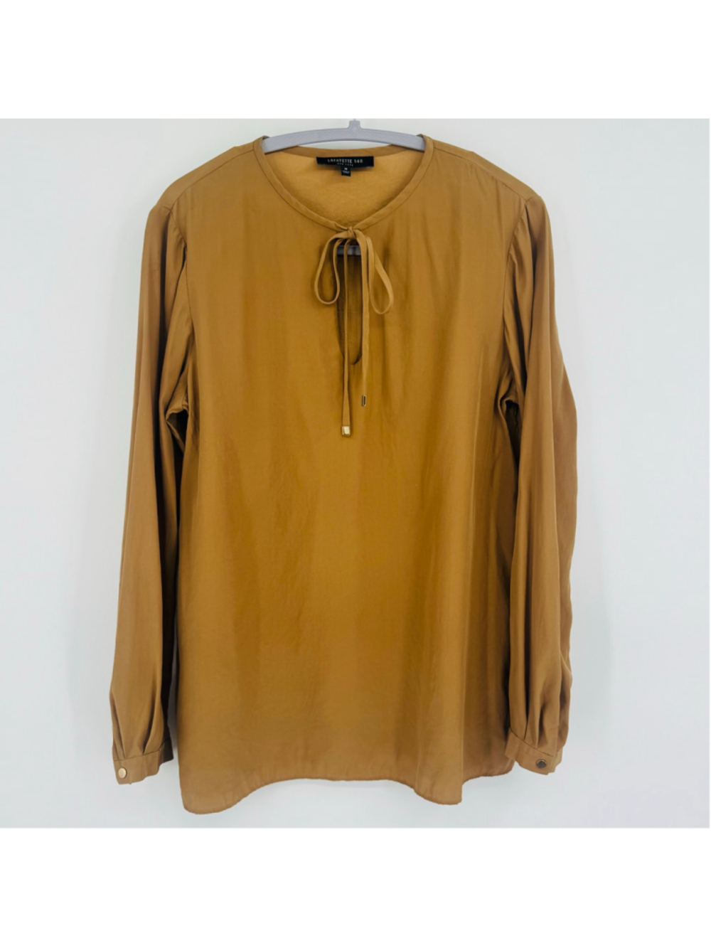 Women's Lafayette 148 New York Silk Blouse Size M Caramel Brown